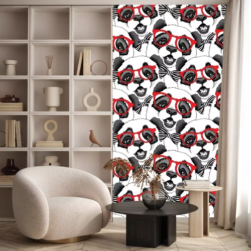 Behang Panda's in rode glazen