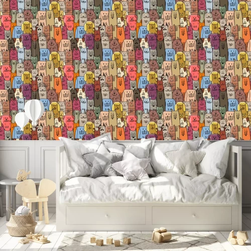 Behang Gekleurde honden zittend in een rij