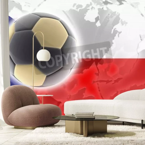 Fotobehang Voetbal tegen de achtergrond van de Tsjechische vlag