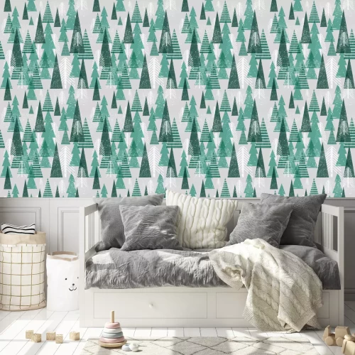 Behang Abstract patroon met bomen op een grijze achtergrond