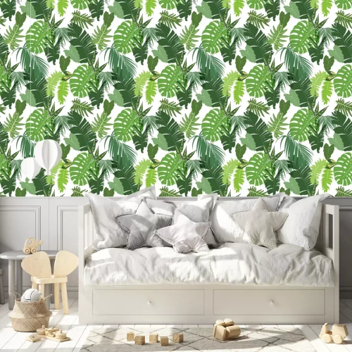 Behang Samenstelling van groene bladeren