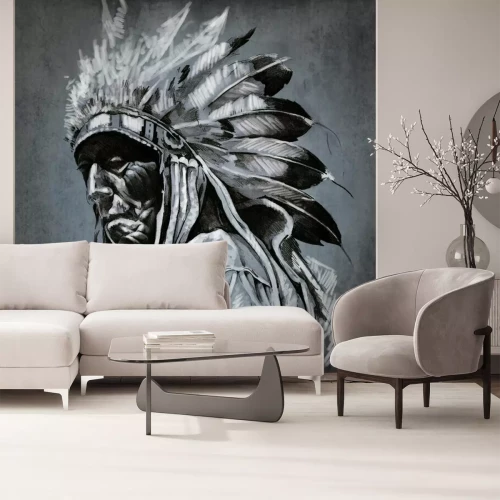 Fotobehang Tattoo kunst, portret van de Amerikaanse Indian Head over donkere backgroun