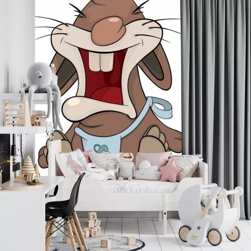 Sticker Een huilend konijntje in een blauw slabbetje