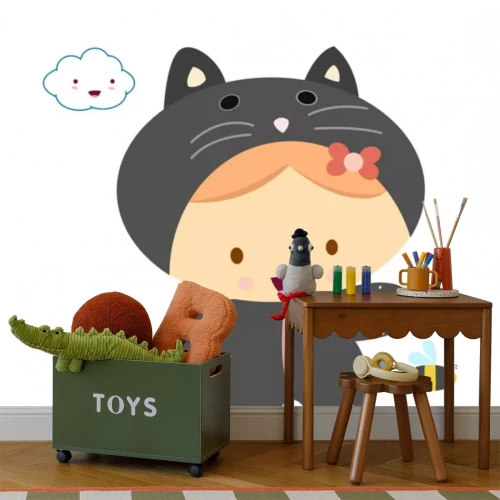 Sticker Lachend meisje verkleed als een zwart katje