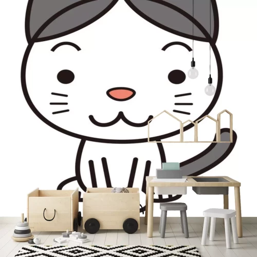 Sticker Grijze en witte kat minimalistische illustratie