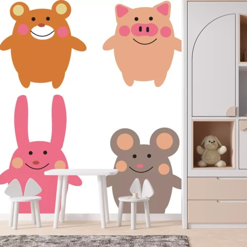 Sticker Vier lachende dieren van verschillende kleuren