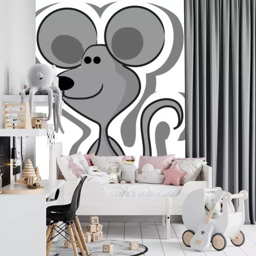 Sticker Grijze muis met grote ronde oren