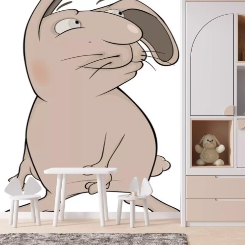 Sticker Een grijze konijntekening in een tekenfilmstijl