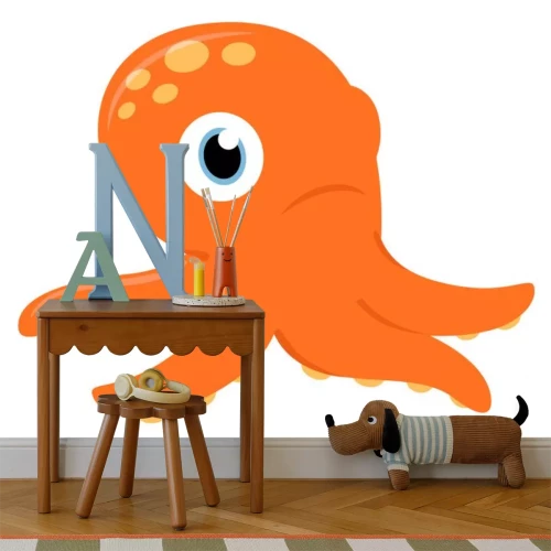 Sticker Kleine oranje octopus op een witte achtergrond