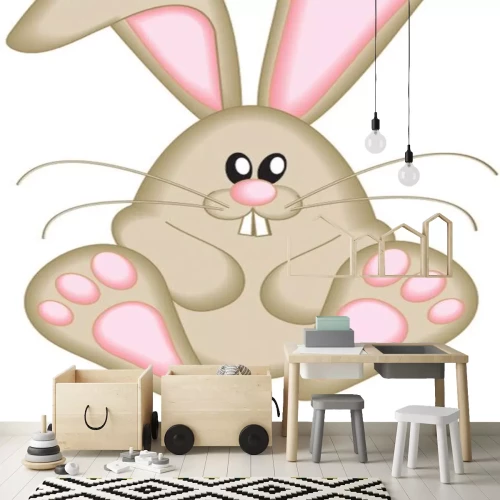 Sticker Creme konijntje met roze oren