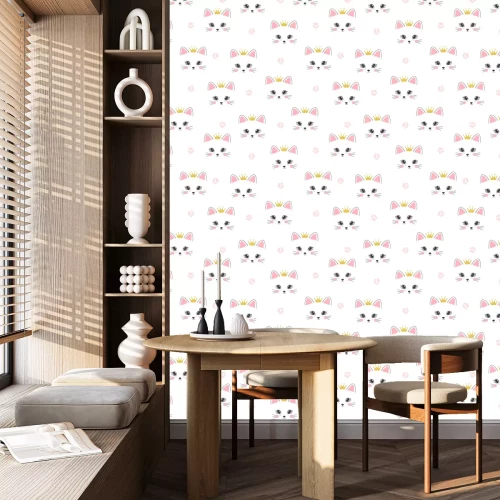 Behang Naadloos kat prinses patroon. Vector achtergrond voor kinderen.