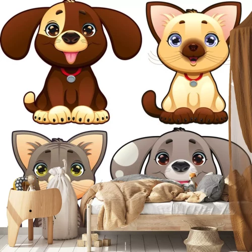 Sticker Vier kleine dieren honden en katten
