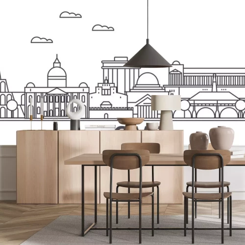 Sticker Rome architectuur lijn skyline illustratie. Lineair vector stadsbeeld met beroemde bezienswaardigheden, stadsbezienswaardigheden, design iconen. Bewerkbare strepen