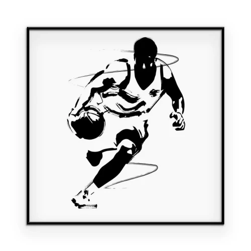 Poster Zwart-wit afbeelding van een basketballer in beweging.