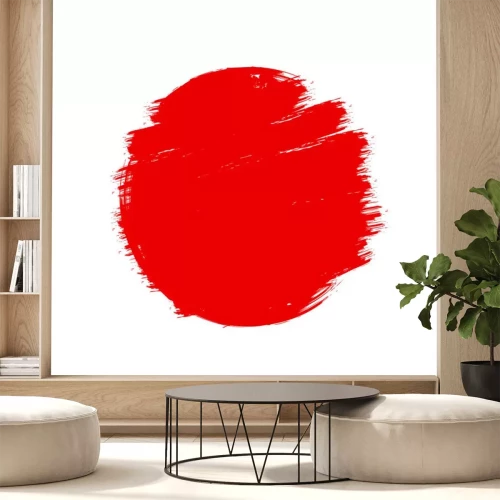 Sticker Japan vlag Aziatische stijl rood grunge zon symbool geïsoleerd op een witte achtergrond. Handgebonden borstelslag