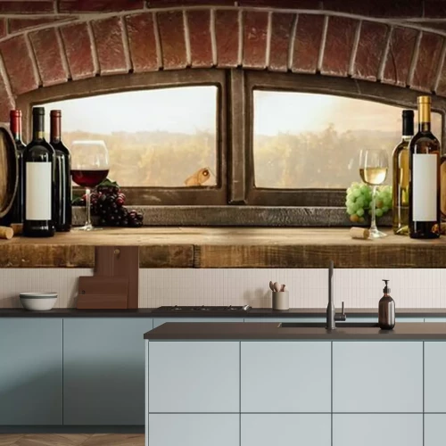 Fotobehang Een vensterbank in een Parijse wijngaard