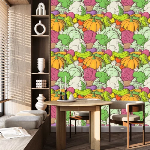 Behang Grafische kleurrijke brassica en knolgewassen