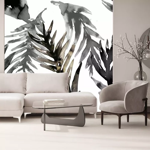 Sticker Waterverf zwart blad hand getekend naadloos patroon