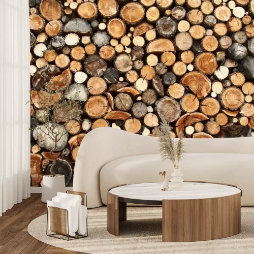 Fotobehang Gezaagde brandhoutblokken