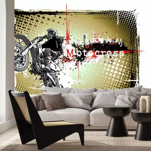 Fotobehang Motorcross op de achtergrond van de stad