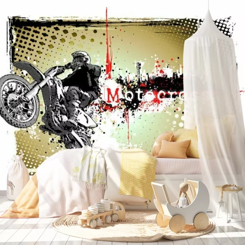 Fotobehang Motorcross op de achtergrond van de stad