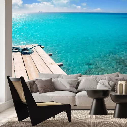 Fotobehang Brug op een azuurblauwe achtergrond