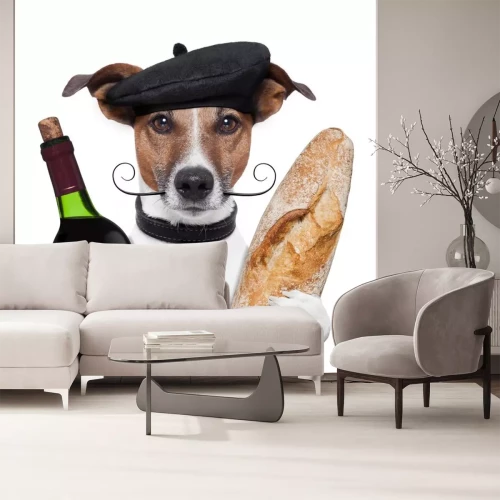Sticker frans hond wijn stokbrood baret