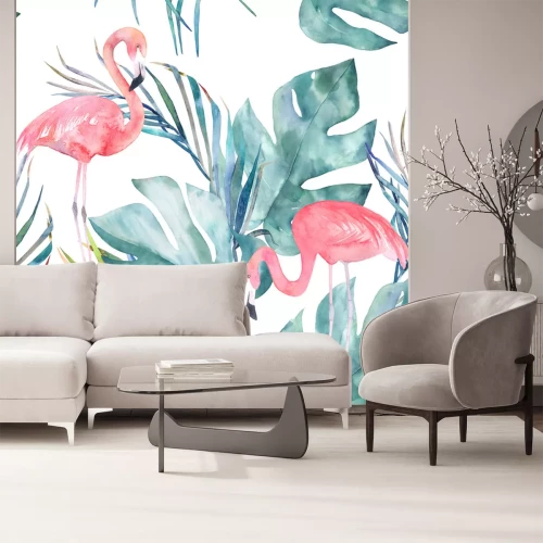 Fotobehang Tropische dieren met bladeren