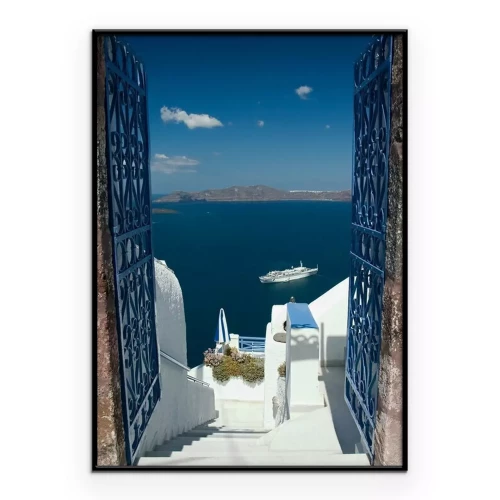 Poster Trappen met uitzicht op zee op Santorini