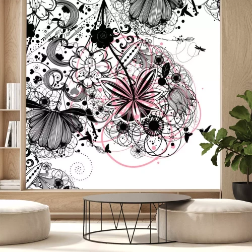 Sticker Bloemmotief in zwarte inkt