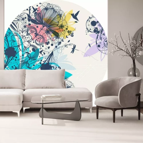 Sticker Bloemenpatroon in een cirkel