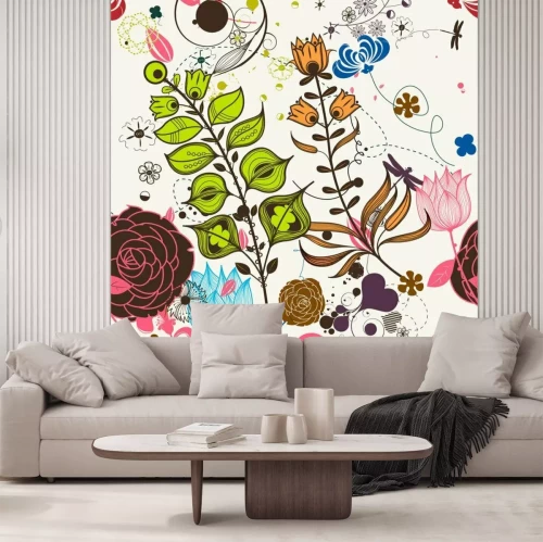 Sticker Vector Retro bloemen (naadloze patroon)