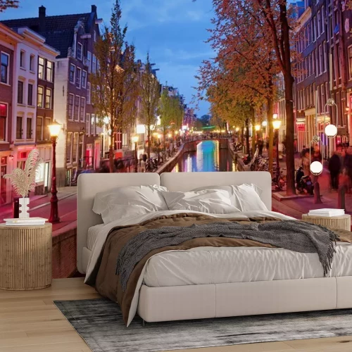 Fotobehang De verlichte Red Light District