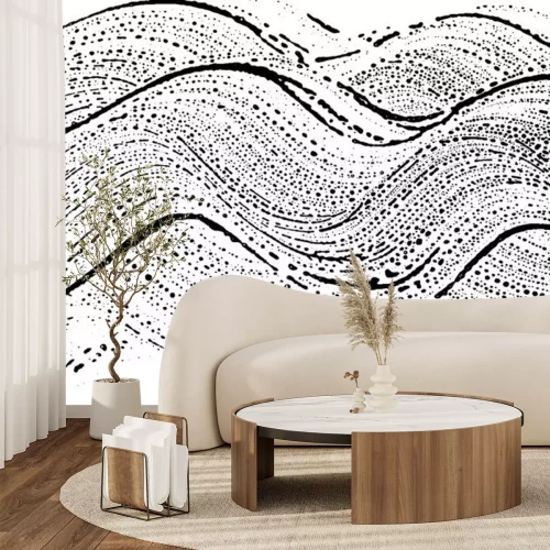 Sticker Zwart-witte golvende lijnen en stippen