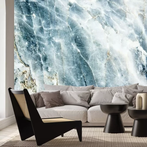 Fotobehang Blauw en wit marmer