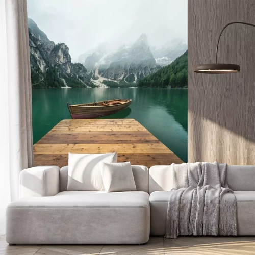 Sticker Meer in een bergvallei in Italië