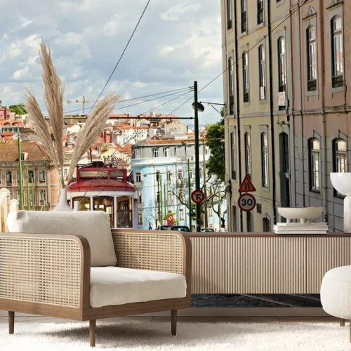 Fotobehang Historische klassieke rode tram van Lissabon