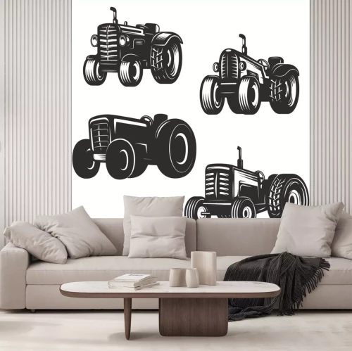 Sticker Set van retro-tractor iconen. Ontwerpelementen voor logo, label, embleem, teken. Vector illustratie