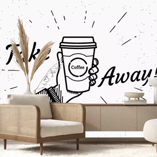 Sticker Afhaalkoffie hand met een kopje