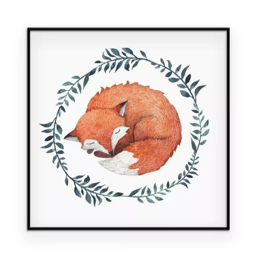 Poster Een schattige tekening van een slapende vos.