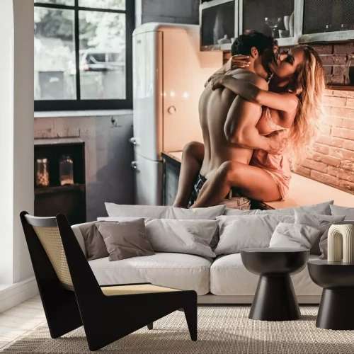 Fotobehang Naakt paar in keuken