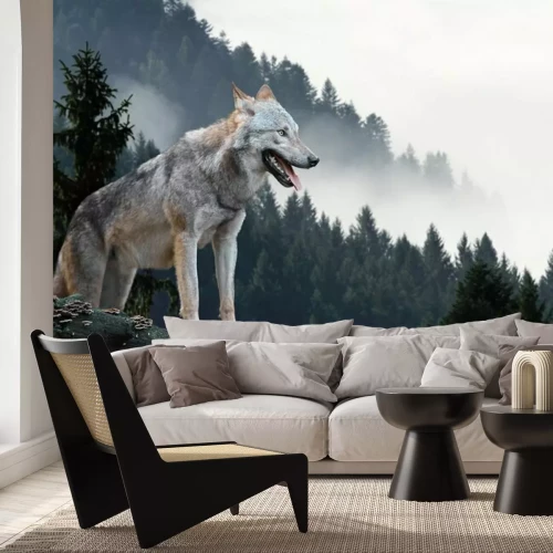 Fotobehang Dier in een mistig bos