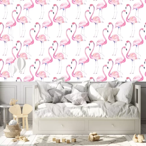 Behang Aquarel flamingo's op een witte achtergrond