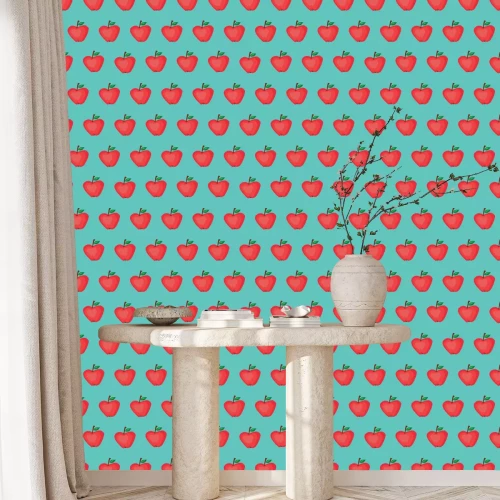 Behang Cartoon appels op een blauwe achtergrond