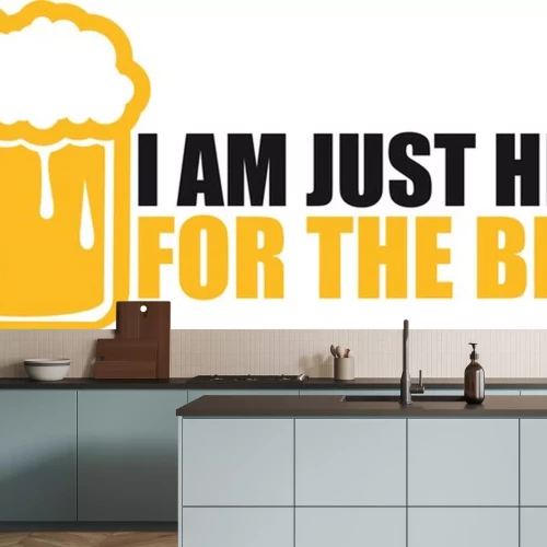 Sticker ontwerp ik ben hier gewoon voor de bierbrood tekst logo glas bier krug oktoberfest trinken feiern feest alcohol flesje