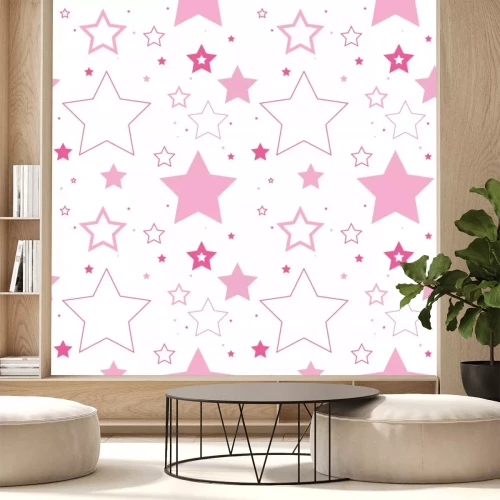 Sticker Een naadloos vector patroon gemaakt van herhalende sterren. Deze solide en geschetste roze sterren maken een schattige achtergrond.