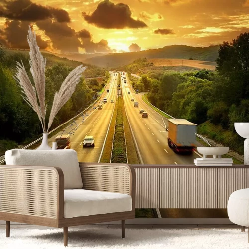 Fotobehang Velden bij de snelweg