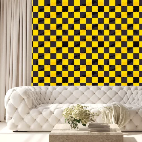Behang Zwart en geel schaakbord