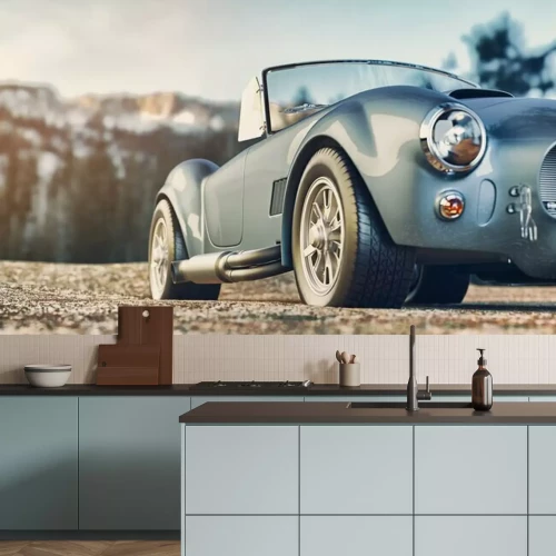 Sticker Retro auto geparkeerd tegen de achtergrond van heuvels