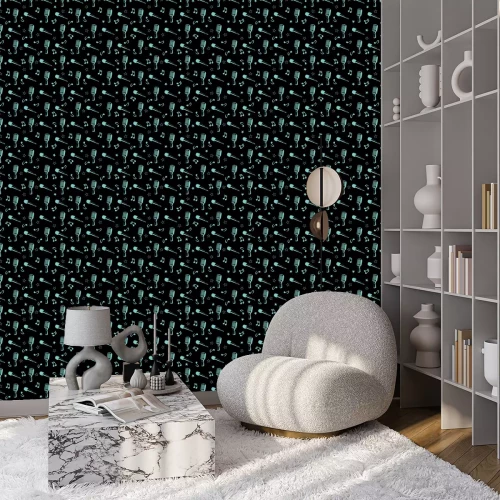 Behang Muzikaal naadloos patroon - muzieknoten, sterren en microfoons